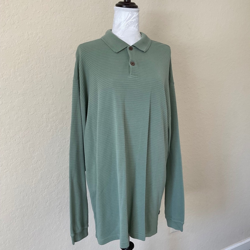 Tommy Bahama Silk Blend Polo Shirt XL Sage Green Luxury Resort Island Casual